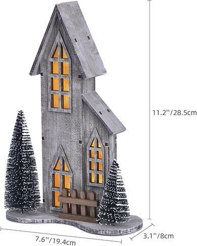 منزل قرية عيد الميلاد الخشبي مع LED، ديكور عيد الميلاد قطعة مركزية داخلية على الطاولة مع شجرة، ديكور منزل عيد الميلاد مضاء لغطاء رف المنزل، عرض قرية عطلة الشتاء (النمط أ) in Kuwait