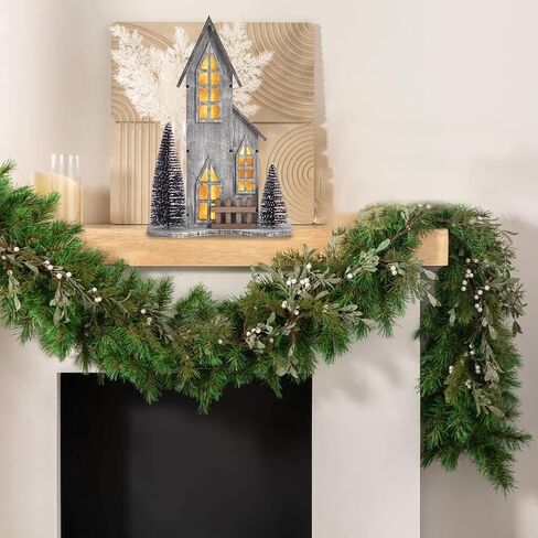 منزل قرية عيد الميلاد الخشبي مع LED، ديكور عيد الميلاد قطعة مركزية داخلية على الطاولة مع شجرة، ديكور منزل عيد الميلاد مضاء لغطاء رف المنزل، عرض قرية عطلة الشتاء (النمط أ) in Kuwait