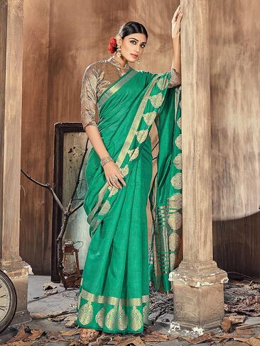 Elina fashion Sarees For Women Indian Diwali Bollywood Cotton Art Silk Saree Woven Gift Sari & Unstitched Blouse in Saudi Arabia