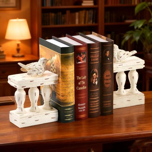 2PCS Vintage White Resin Decorative Bookends with Bird White Bird Bookends for Kids Rooms Decorative Book Ends for Heavy Books (White) in Saudi Arabia