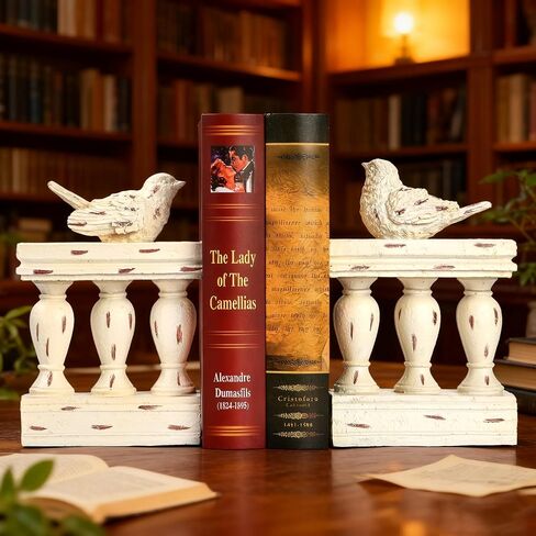 2PCS Vintage White Resin Decorative Bookends with Bird White Bird Bookends for Kids Rooms Decorative Book Ends for Heavy Books (White) in Saudi Arabia