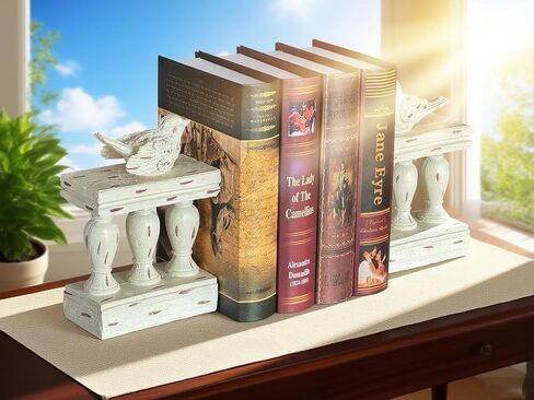 2PCS Vintage White Resin Decorative Bookends with Bird White Bird Bookends for Kids Rooms Decorative Book Ends for Heavy Books (White) in Saudi Arabia