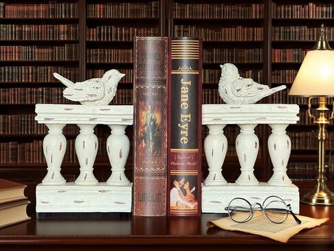 2PCS Vintage White Resin Decorative Bookends with Bird White Bird Bookends for Kids Rooms Decorative Book Ends for Heavy Books (White) in Saudi Arabia