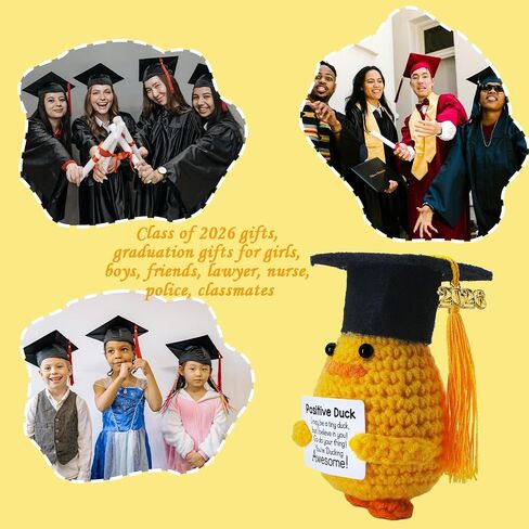 2026 Graduation Mini Duck Decor Gifts for Women Men, High School College Grad Class of 2026 Handmade Positive Crochet Doll Duck for Him Her 4.1in Cute Emotional Support Pickle Graduation Decoration in Saudi Arabia