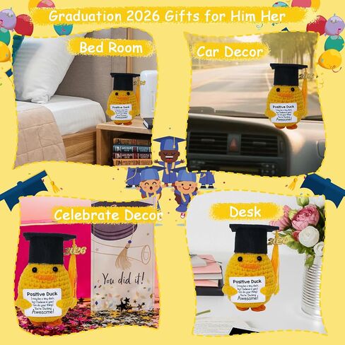 2026 Graduation Mini Duck Decor Gifts for Women Men, High School College Grad Class of 2026 Handmade Positive Crochet Doll Duck for Him Her 4.1in Cute Emotional Support Pickle Graduation Decoration in Saudi Arabia