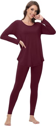 WiWi Women's Pajamas Leggings Lounge Set Viscose from Bamboo Sleepwear Long Sleeve Top and Pants Lightweight Pjs S-XXL in Saudi Arabia