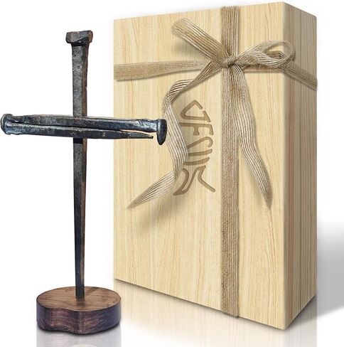 Jesus Christ Crucifixion Nail Metal Cross Wooden Base, Baptism & Religious Gifts for Men Women,Christian Home Decor in Saudi Arabia