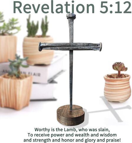 Jesus Christ Crucifixion Nail Metal Cross Wooden Base, Baptism & Religious Gifts for Men Women,Christian Home Decor in Saudi Arabia