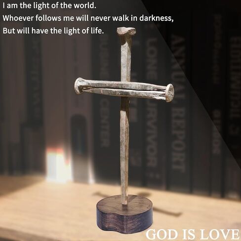 Jesus Christ Crucifixion Nail Metal Cross Wooden Base, Baptism & Religious Gifts for Men Women,Christian Home Decor in Saudi Arabia