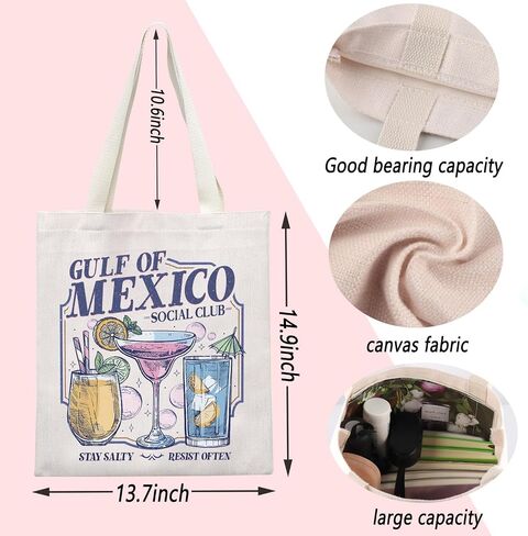 ENSIANTH Mexico Social Club Tote Bag Patriotic Gift Cocktails Vacation Hangbag Gulf Social Club-Cocktail Drink Gift in Saudi Arabia
