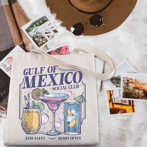 ENSIANTH Mexico Social Club Tote Bag Patriotic Gift Cocktails Vacation Hangbag Gulf Social Club-Cocktail Drink Gift in Saudi Arabia