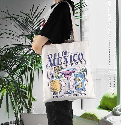 ENSIANTH Mexico Social Club Tote Bag Patriotic Gift Cocktails Vacation Hangbag Gulf Social Club-Cocktail Drink Gift in Saudi Arabia