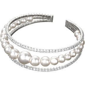 Multi Row Crystal Pearl Cuff Rhinestone Bridals Bangle Layered Beads Cuff Bracelet for Women in Kuwait