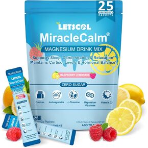 MiracleCalm Drink Mix Powder, Calm Magnesium Calcium Supplement, Cortisol Drink Powdered for Sleep, Relaxed & Focus with Easily Absorbed L-Theanine, Vitamin D3, Ashwagandha, Sugar Free (20 Packs) in Saudi Arabia