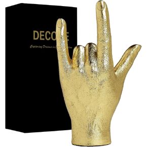 DECOUE Gold Decor - Resin Gesture Hand Sculpture Finger Statue - Classic Home Shelf & Desk Decor - Middle Finger in Saudi Arabia