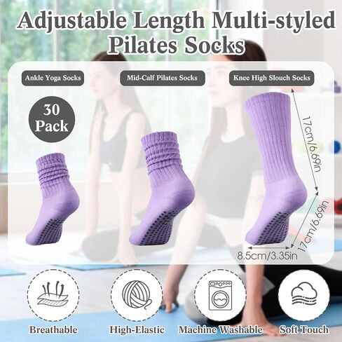 30 Pairs Pilates Socks with Grips Yoga Socks Non Slip Anti Skid Long Ankle Crew Sock Barre for Women Dance Hospital in Saudi Arabia