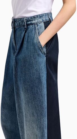 Armani Exchange Women's Mixed Media Cotton Twill and Denim Trouser in Saudi Arabia