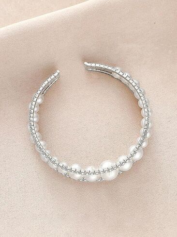 Multi Row Crystal Pearl Cuff Rhinestone Bridals Bangle Layered Beads Cuff Bracelet for Women in Kuwait