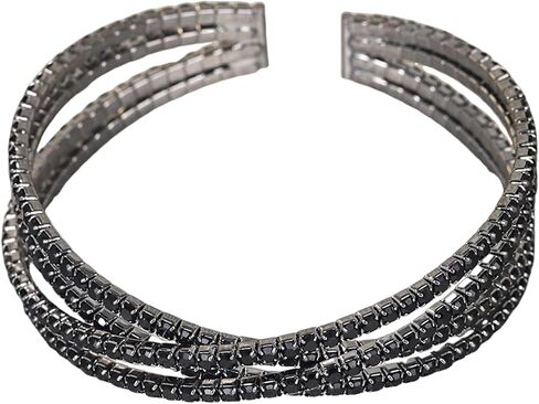 FUTIMELY Chunky Rhinestone Open Cuff Bracelets,Glittering Layered Cubic Zirconia Bangle,Aesthetic Black Crystal Geometric Bracelets for Party Prom Wedding in Saudi Arabia