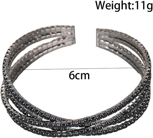 FUTIMELY Chunky Rhinestone Open Cuff Bracelets,Glittering Layered Cubic Zirconia Bangle,Aesthetic Black Crystal Geometric Bracelets for Party Prom Wedding in Saudi Arabia