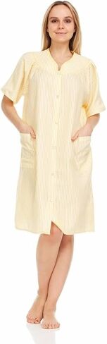 Women's Snaps Front Closure House Dress Short Sleeve Woven Housecoat Duster Lounger Robe in Saudi Arabia