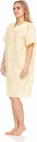 Women's Snaps Front Closure House Dress Short Sleeve Woven Housecoat Duster Lounger Robe in Saudi Arabia