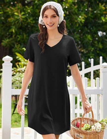 Ekouaer Nightgowns for Women Bamboo Viscose Sleep Shirts Short Sleeve Night Shirts Casual Sleep Dress Soft Sleepwear in Saudi Arabia