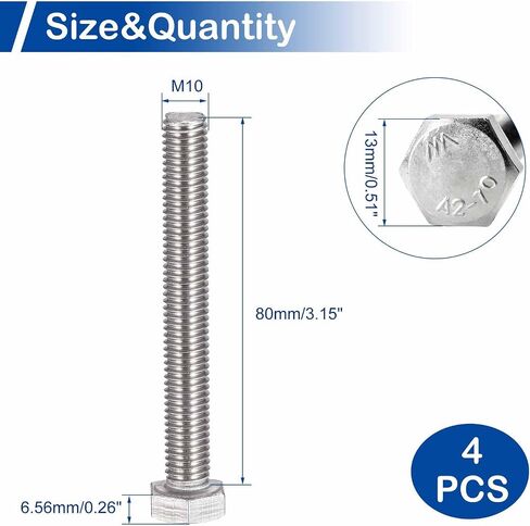 MroMax M8 Hex Bolt M8-1.25 x 80mm Hex Bolt Hex Head Screw Bolts 304 Stainless Steel Fully Threaded Hex Tap Bolts 5Pcs in Kuwait