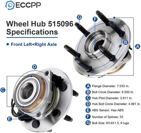 ECCPP 515096 x2 محامل محور العجلة الأمامية يسار يمين لاستبدال 4X4 4WD 6 العروة ث/ABS كاديلاك إسكاليد ESV EXT تشيفي أفالانش سيلفرادو سوبربان تاهو جي إم سي سييرا يوكون XL 1500 07 08 09 10 11 12 13 in Saudi Arabia
