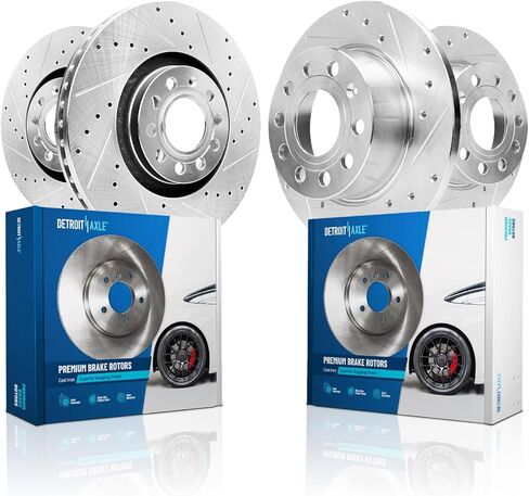 محور ديترويت - 4 قطع من دوارات الفرامل لسيارة Audi A3 Quattro Sportback E-Tron Volkswagen Beetle Eos Golf GTI Jetta Passat، 12.28 بوصة أمامية و10.70 بوصة بديلة لدوارات الفرامل المحفورة والمشقوقة in Kuwait