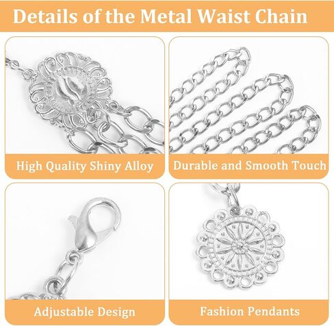Multilayer Metal Waist Chain Belt for Women, Adjustable Fashion Gold Body Jewelry for Dresses Jeans in Saudi Arabia