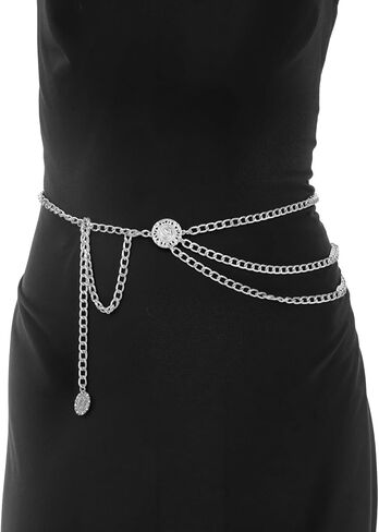 Multilayer Metal Waist Chain Belt for Women, Adjustable Fashion Gold Body Jewelry for Dresses Jeans in Saudi Arabia