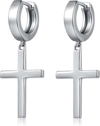 Jianhanzb S925 Sterling Silver Cross Earrings for Women Men Silver Cross Hoop Earrings Cross Dangle Earrings for Unisex - Silver, Black, Gold Plated, Rose Gold in Kuwait