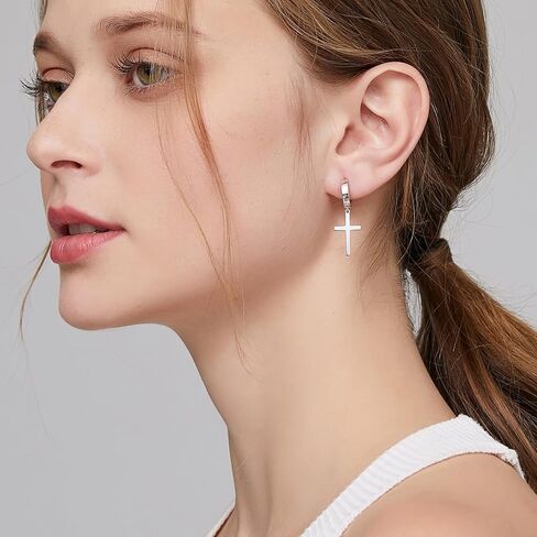 Jianhanzb S925 Sterling Silver Cross Earrings for Women Men Silver Cross Hoop Earrings Cross Dangle Earrings for Unisex - Silver, Black, Gold Plated, Rose Gold in Kuwait