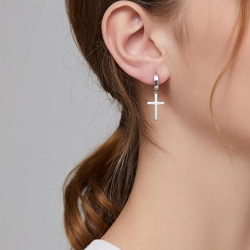 Jianhanzb S925 Sterling Silver Cross Earrings for Women Men Silver Cross Hoop Earrings Cross Dangle Earrings for Unisex - Silver, Black, Gold Plated, Rose Gold in Kuwait