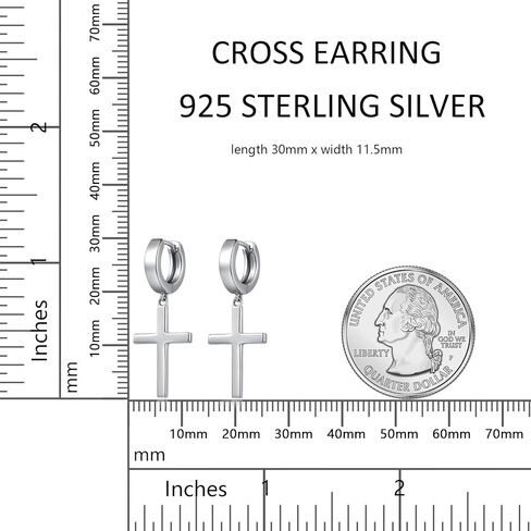 Jianhanzb S925 Sterling Silver Cross Earrings for Women Men Silver Cross Hoop Earrings Cross Dangle Earrings for Unisex - Silver, Black, Gold Plated, Rose Gold in Kuwait