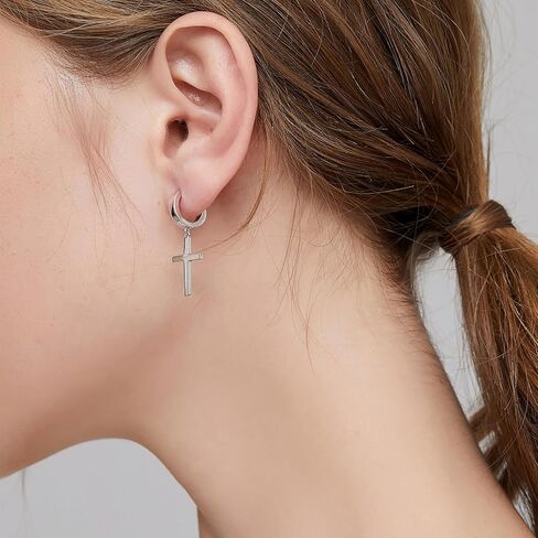 Jianhanzb S925 Sterling Silver Cross Earrings for Women Men Silver Cross Hoop Earrings Cross Dangle Earrings for Unisex - Silver, Black, Gold Plated, Rose Gold in Kuwait