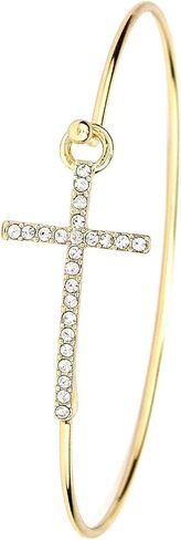 بومينا تشيكوسلوفاكيا كريستال جانبية الصليب الإسورة سوار أنيق رقيقة سلك الذهب الكفة الإسورة سوار هوك مفتوح، مجوهرات هدية دينية للنساء in Kuwait