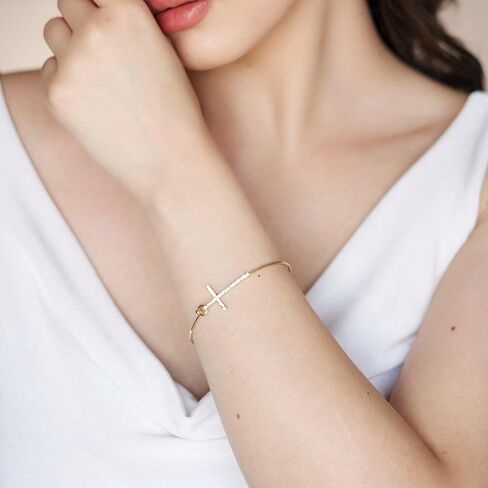 بومينا تشيكوسلوفاكيا كريستال جانبية الصليب الإسورة سوار أنيق رقيقة سلك الذهب الكفة الإسورة سوار هوك مفتوح، مجوهرات هدية دينية للنساء in Kuwait