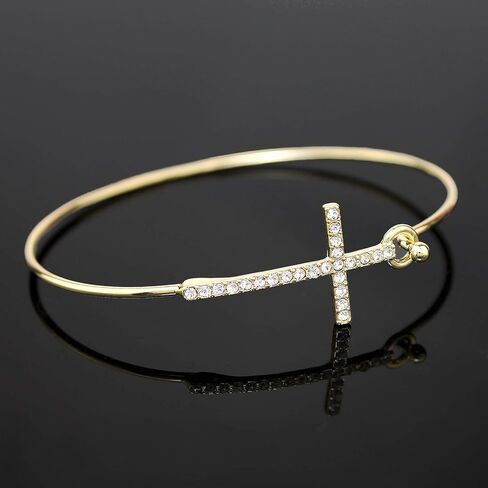 بومينا تشيكوسلوفاكيا كريستال جانبية الصليب الإسورة سوار أنيق رقيقة سلك الذهب الكفة الإسورة سوار هوك مفتوح، مجوهرات هدية دينية للنساء in Kuwait