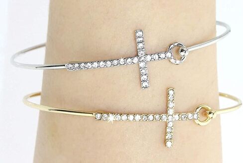 بومينا تشيكوسلوفاكيا كريستال جانبية الصليب الإسورة سوار أنيق رقيقة سلك الذهب الكفة الإسورة سوار هوك مفتوح، مجوهرات هدية دينية للنساء in Kuwait