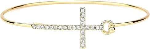 بومينا تشيكوسلوفاكيا كريستال جانبية الصليب الإسورة سوار أنيق رقيقة سلك الذهب الكفة الإسورة سوار هوك مفتوح، مجوهرات هدية دينية للنساء in Kuwait