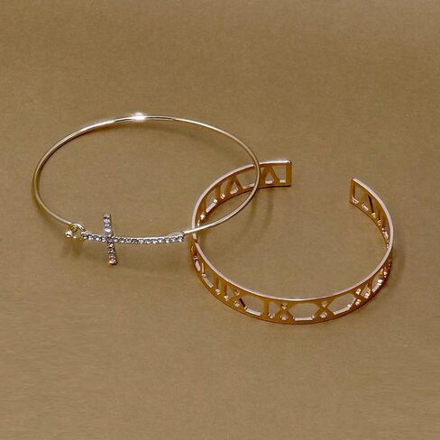 بومينا تشيكوسلوفاكيا كريستال جانبية الصليب الإسورة سوار أنيق رقيقة سلك الذهب الكفة الإسورة سوار هوك مفتوح، مجوهرات هدية دينية للنساء in Kuwait