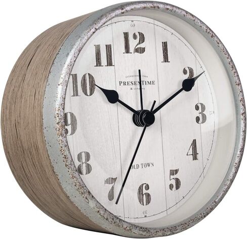 Presentime & Co 4" Chic Home Tabletop Alarm Mantel Clock, Desk and Shelf Clock, Silent no Ticking, Warm Gray and Chic Silver Finish. Tabletop Décor, Home Décor in Saudi Arabia