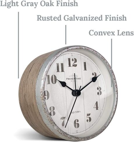Presentime & Co 4" Chic Home Tabletop Alarm Mantel Clock, Desk and Shelf Clock, Silent no Ticking, Warm Gray and Chic Silver Finish. Tabletop Décor, Home Décor in Saudi Arabia