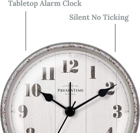Presentime & Co 4" Chic Home Tabletop Alarm Mantel Clock, Desk and Shelf Clock, Silent no Ticking, Warm Gray and Chic Silver Finish. Tabletop Décor, Home Décor in Saudi Arabia