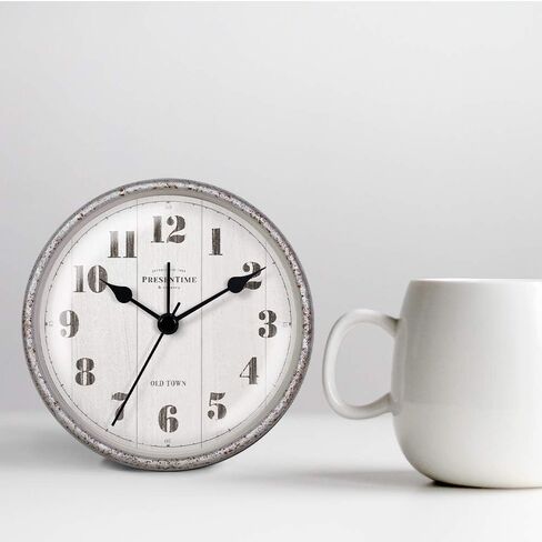 Presentime & Co 4" Chic Home Tabletop Alarm Mantel Clock, Desk and Shelf Clock, Silent no Ticking, Warm Gray and Chic Silver Finish. Tabletop Décor, Home Décor in Saudi Arabia