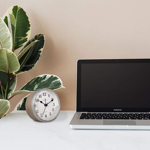 Presentime & Co 4" Chic Home Tabletop Alarm Mantel Clock, Desk and Shelf Clock, Silent no Ticking, Warm Gray and Chic Silver Finish. Tabletop Décor, Home Décor in Saudi Arabia