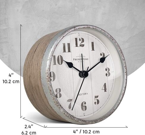 Presentime & Co 4" Chic Home Tabletop Alarm Mantel Clock, Desk and Shelf Clock, Silent no Ticking, Warm Gray and Chic Silver Finish. Tabletop Décor, Home Décor in Saudi Arabia