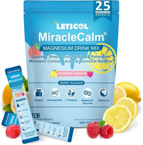 MiracleCalm Drink Mix Powder, Calm Magnesium Calcium Supplement, Cortisol Drink Powdered for Sleep, Relaxed & Focus with Easily Absorbed L-Theanine, Vitamin D3, Ashwagandha, Sugar Free (20 Packs) in Saudi Arabia